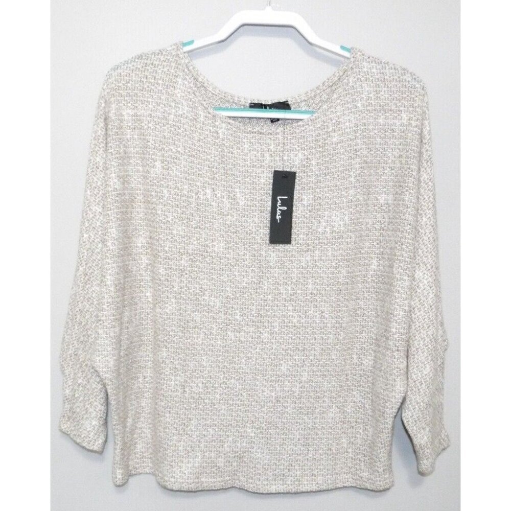 LULUS beige & white lightweight knit shirt 3/4 angel sleeves women's size S, NEW